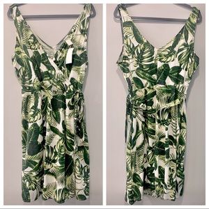 Palm / Monstera Tropical Print Wrap Dress with side  Tie, NWT, Size XL